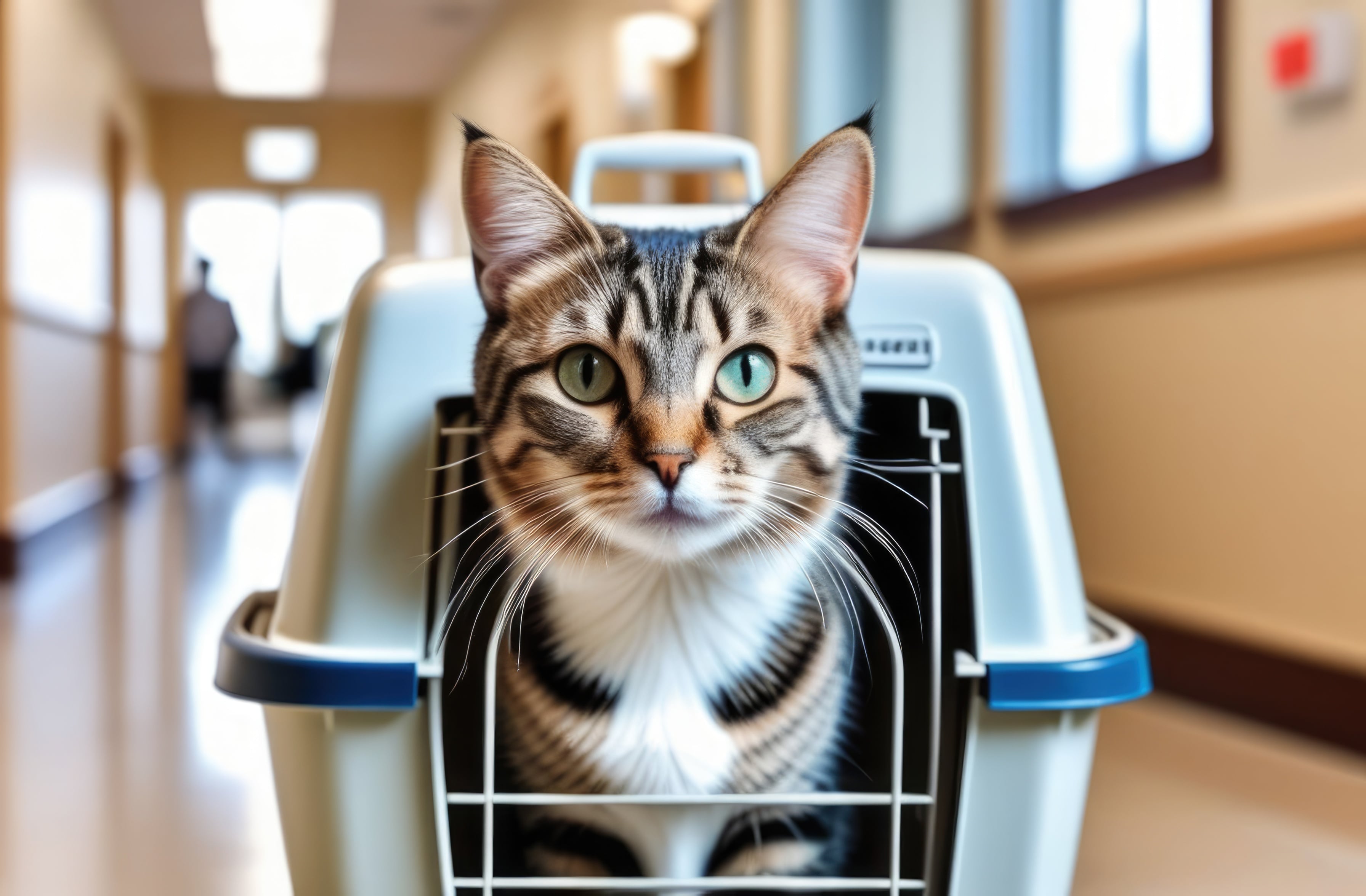 Cat in cat box at vets