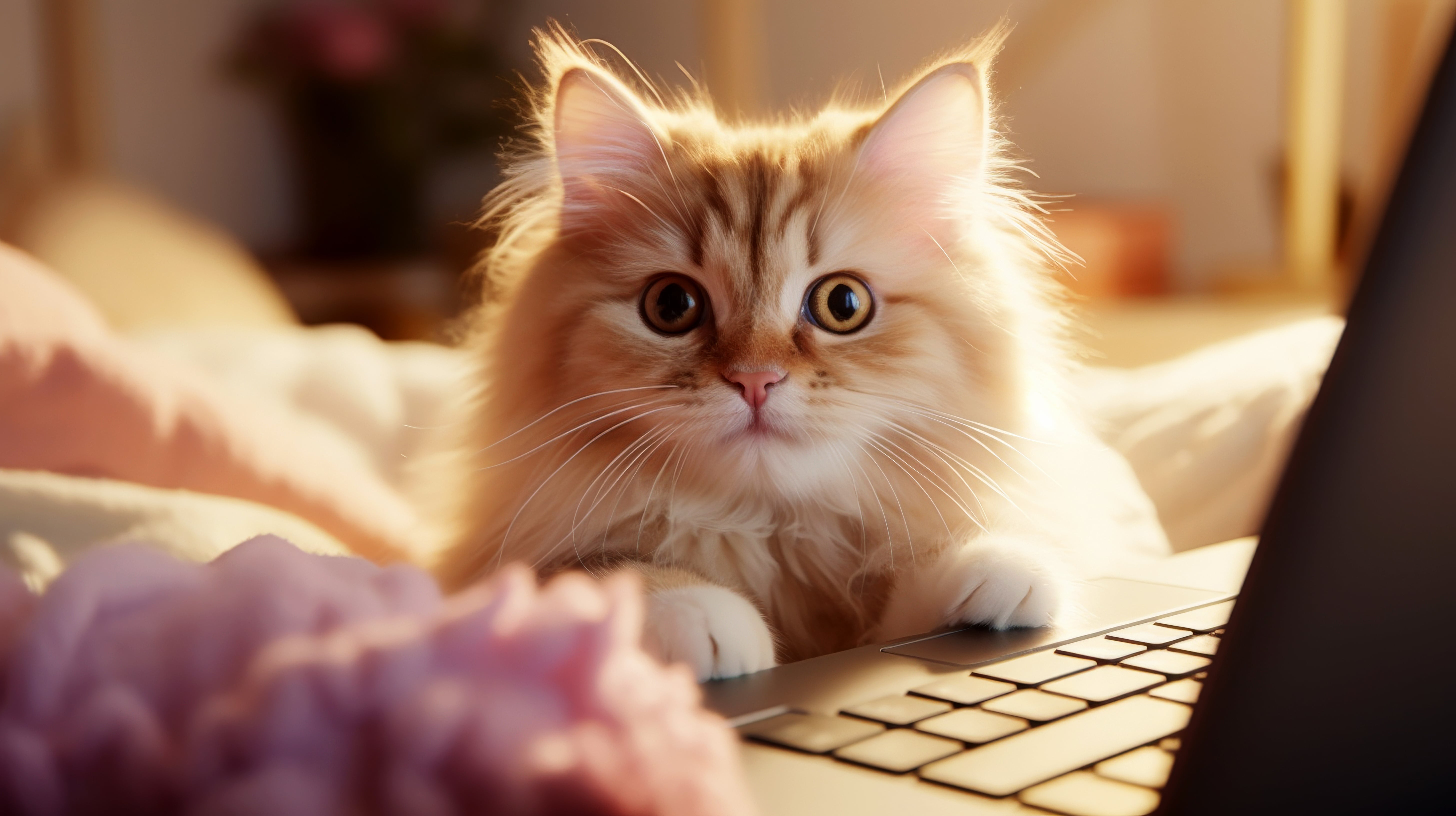 Cat working on a laptop
