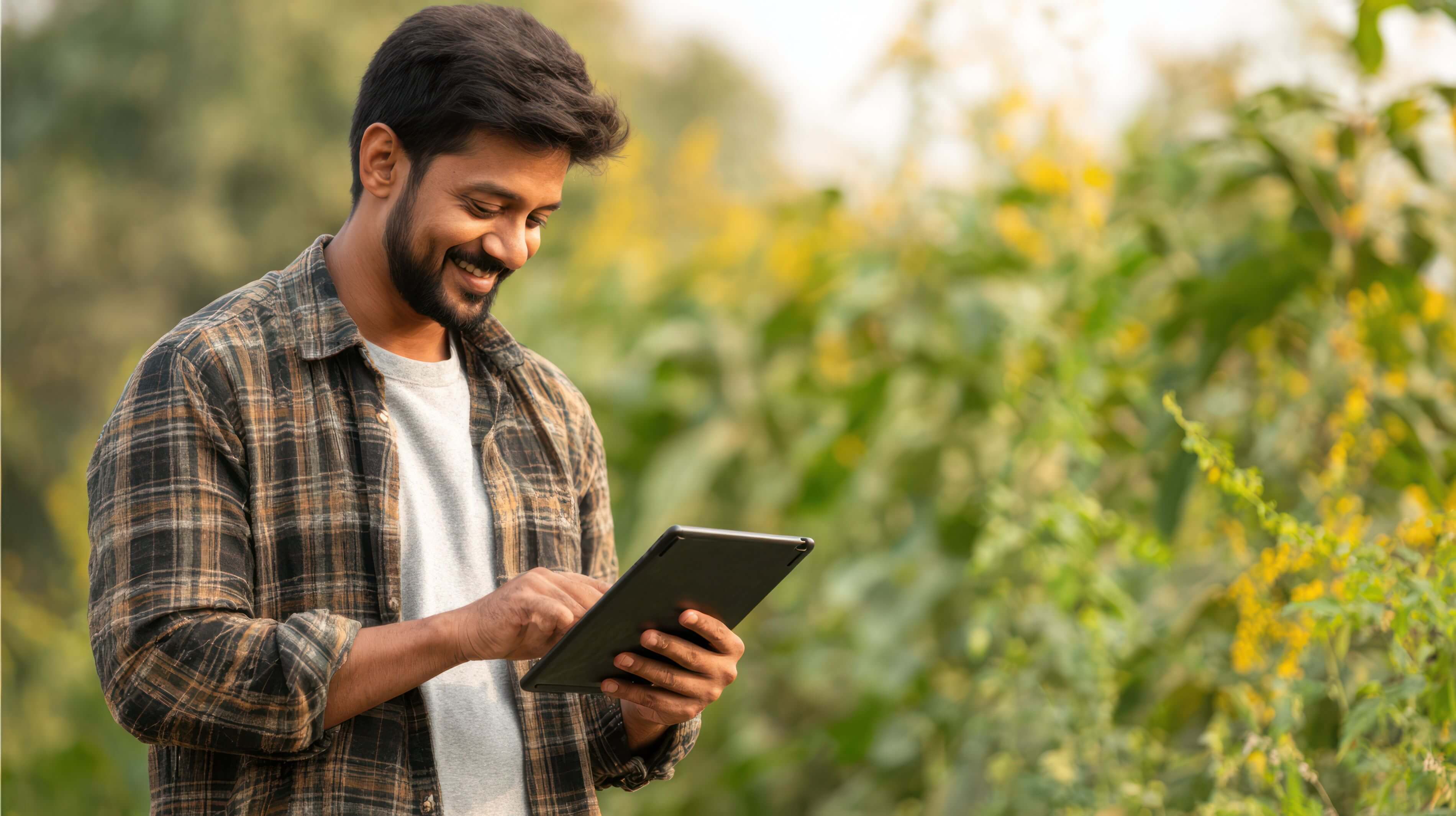 Farmer using a digital tablet